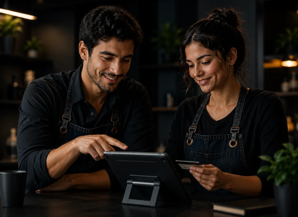 Equipo de emprendedores venezolanos trabajando con sus laptops