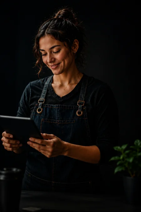 Emprendedora venezolana revisando sus cobros en el teléfono